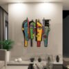 Abstract wall art with four colorful faces – modern decorative panel